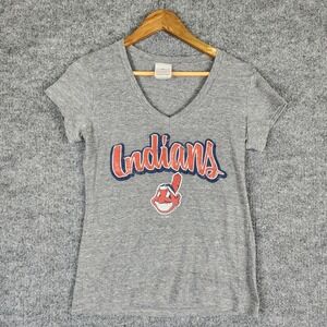 5th & Ocean T-Shirt Cleveland Indians Chief Wahoo V-Neck Gray Womens Small MLB